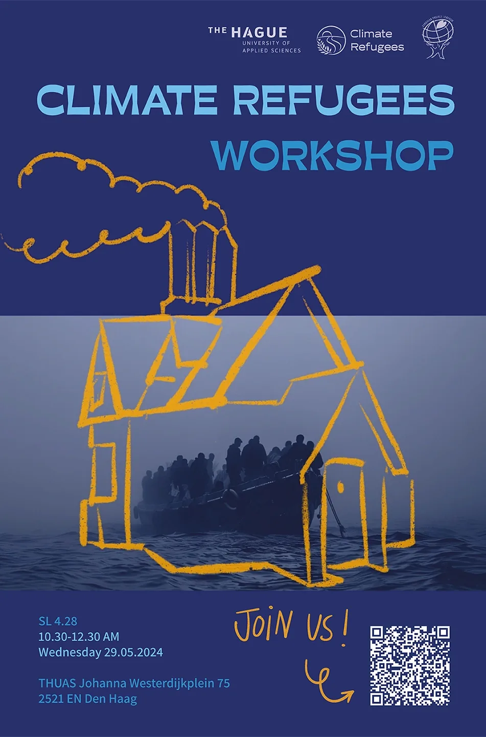 Póster de sensibilización sobre el impacto de los refugiados climáticos