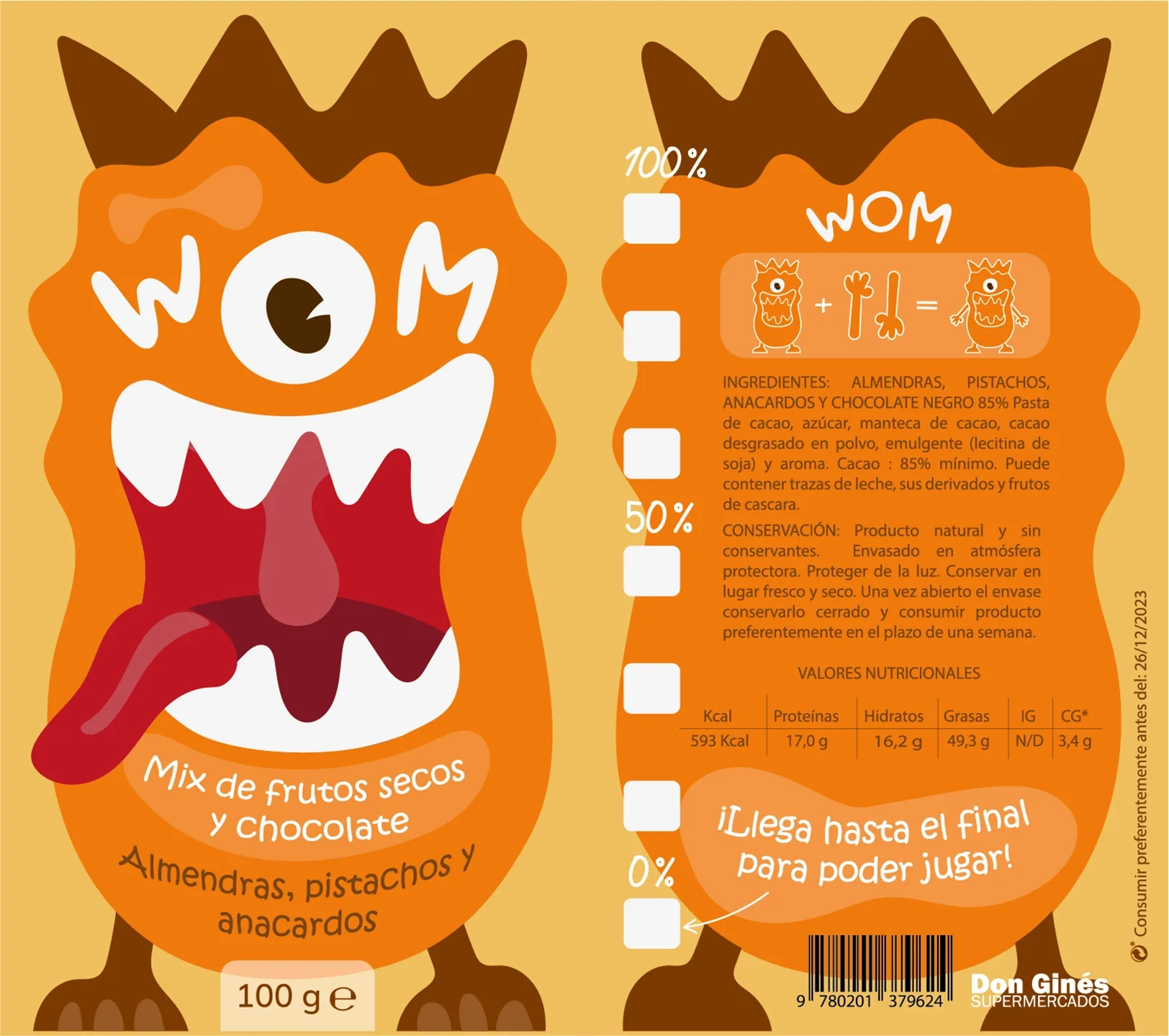 Packaging creativo para la marca de snacks y frutos secos WOM por Adegar