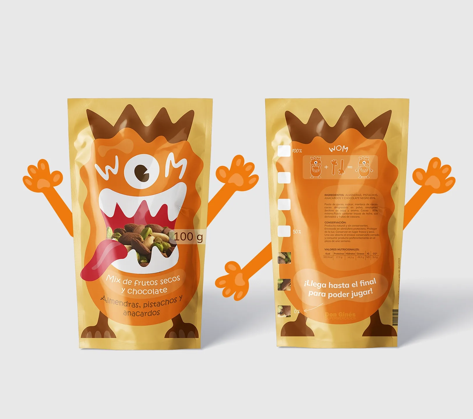Diseño de envases y packaging infantil para frutos secos WOM